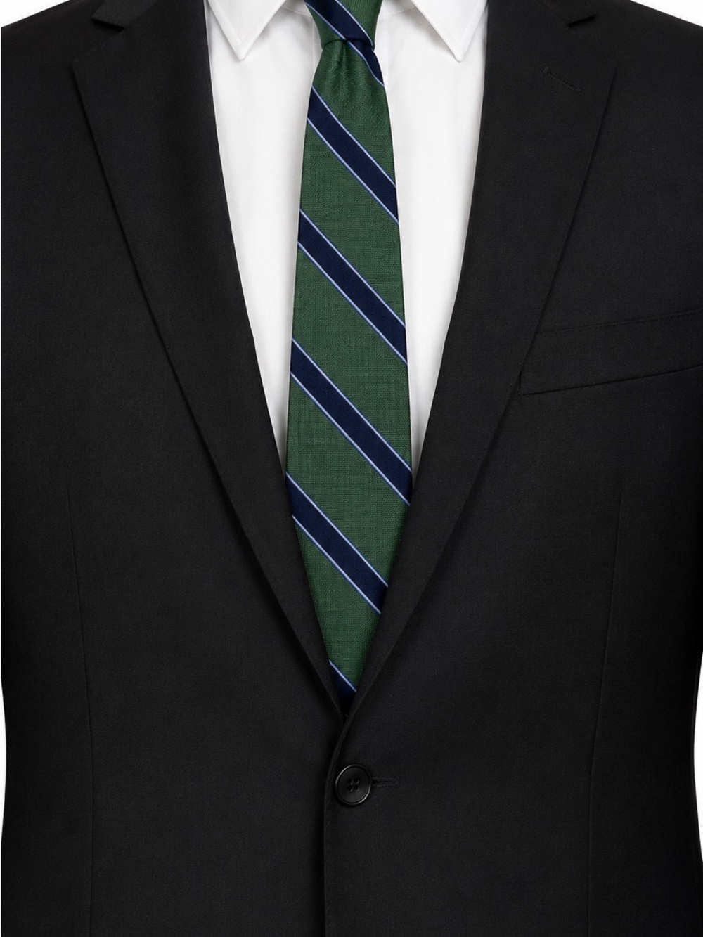 Brooks Brothers Green and Navy Striped Silk Tie with Light Blue Accents